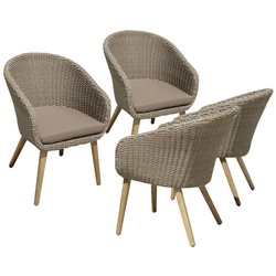 Farbe: braunbeige Gartenstuhl-Set, 4 Sitzplätze, Akazienholz/rattan - beige