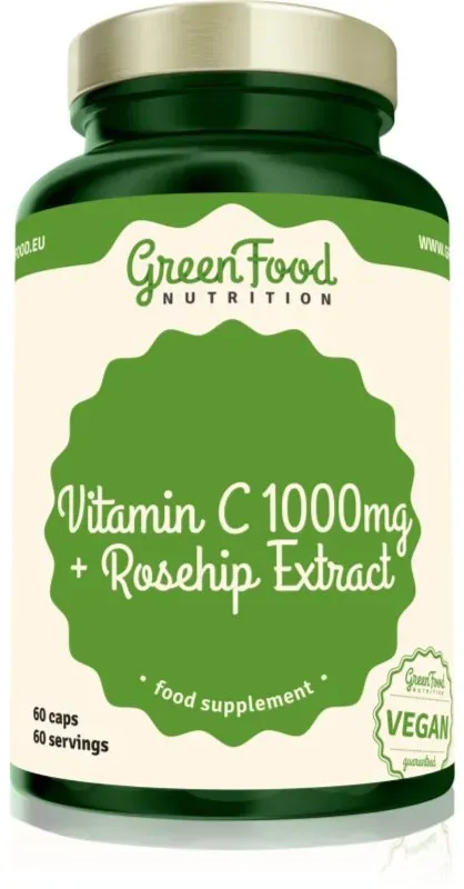 GreenFood Nutrition Vitamin C 1000 mg + Rosehip Extract Kapseln zur Unterstützung des Immunsystems, schöner Haut und Nägel 114 g