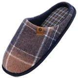 ONCAI Hausschuhe Herren Rückstellschaum,Warme Streifen Pantoffeln für Manner,Flauschig Plüsch Gefüttert mit Rutschfeste Gummisohle Blau Ausblenden Größe 47 EU - 47 EU