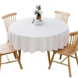 BHOMTY Runde Tischdecke aus Baumwollleinen, geeignet für Esstische, Kaffeetische, maschinenwaschbar, weiß, Durchmesser 240 cm