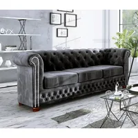 S-Style Möbel Chesterfield-Sofa Leeds 3-Sitzer aus Samt-Stoff mit Holzfüßen, mit Wellenfederung schwarz