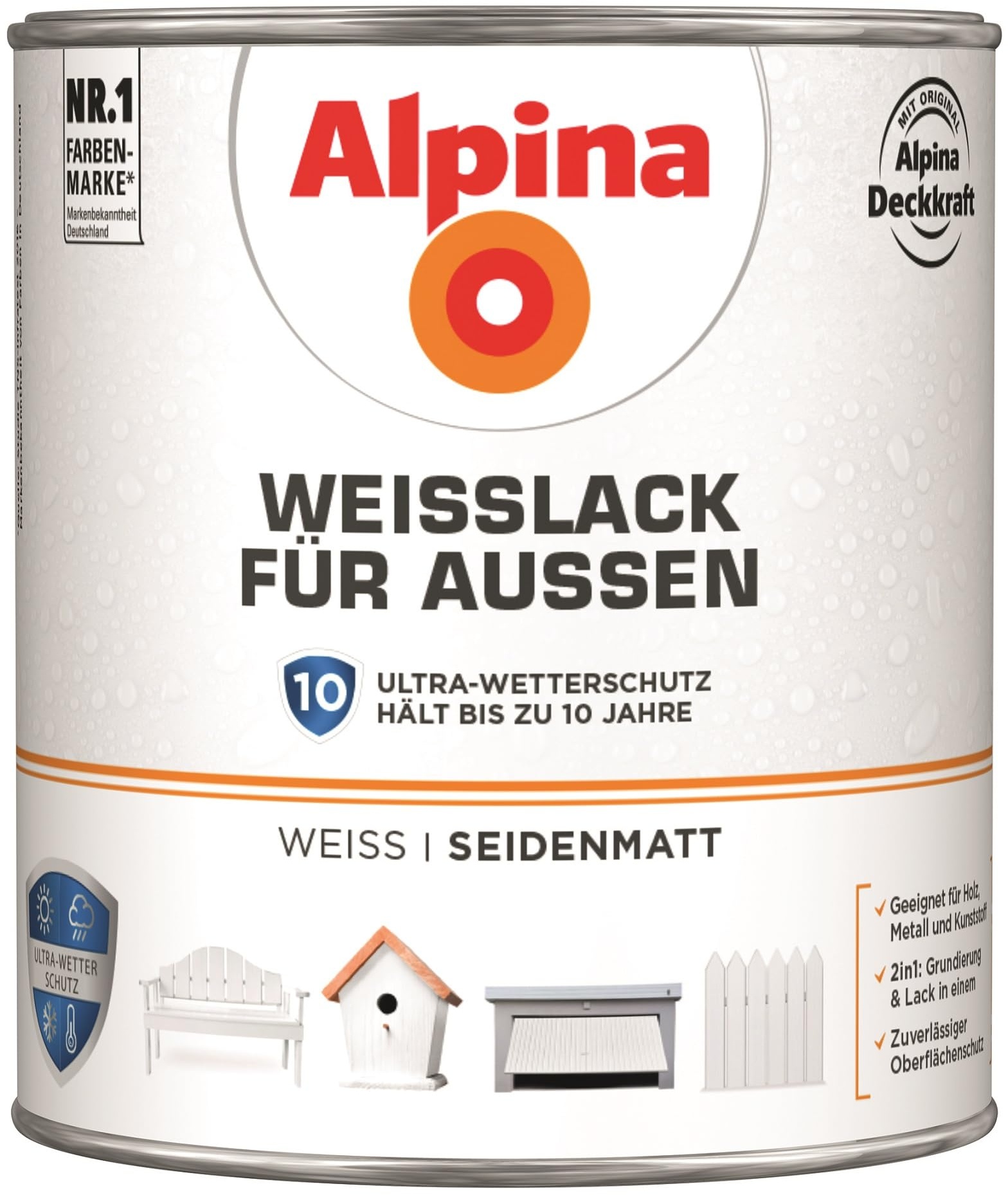 Alpina Weißlack für Außen 2 Liter seidenmatt