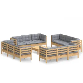 vidaXL 13-tlg. Garten-Lounge-Set mit Grauen Kissen Kiefernholz
