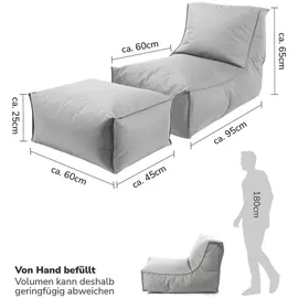 mokebo Sitzsack mit Hocker für Kinder & Erwachsene 'Der Sundowner', Bean Bag mit Füllung oder Bodenkissen für Indoor & Outdoor, auch als Liegekissen, Relaxliege oder Liege in Grau