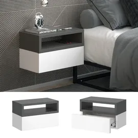 Vicco Nachttisch Urbano, 45x28cm, Weiß Anthrazit, 45 x 28 cm 2er Set