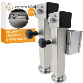 PRO PLUS 2x Abstellstütze 360–595 mm – Kurbelstütze Anhänger je 1350 kg Tragkraft Anhängerstütze SF60-D85-SW19-225+ADAP