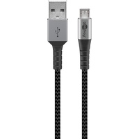 Wentronic Micro-USB-B/USB-A Textilkabel mit Metallsteckern 2.0m grau/silber 49283