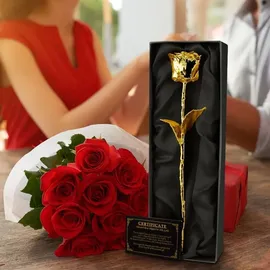 MikaMax Rose, 24 Karat Echtheitszertifikat – In 24K Gold getauchte echte Rose, 30 cm – Handgetaucht in Gold Frauen, Freundin, Valentinstag, Muttertag, Weihnachten