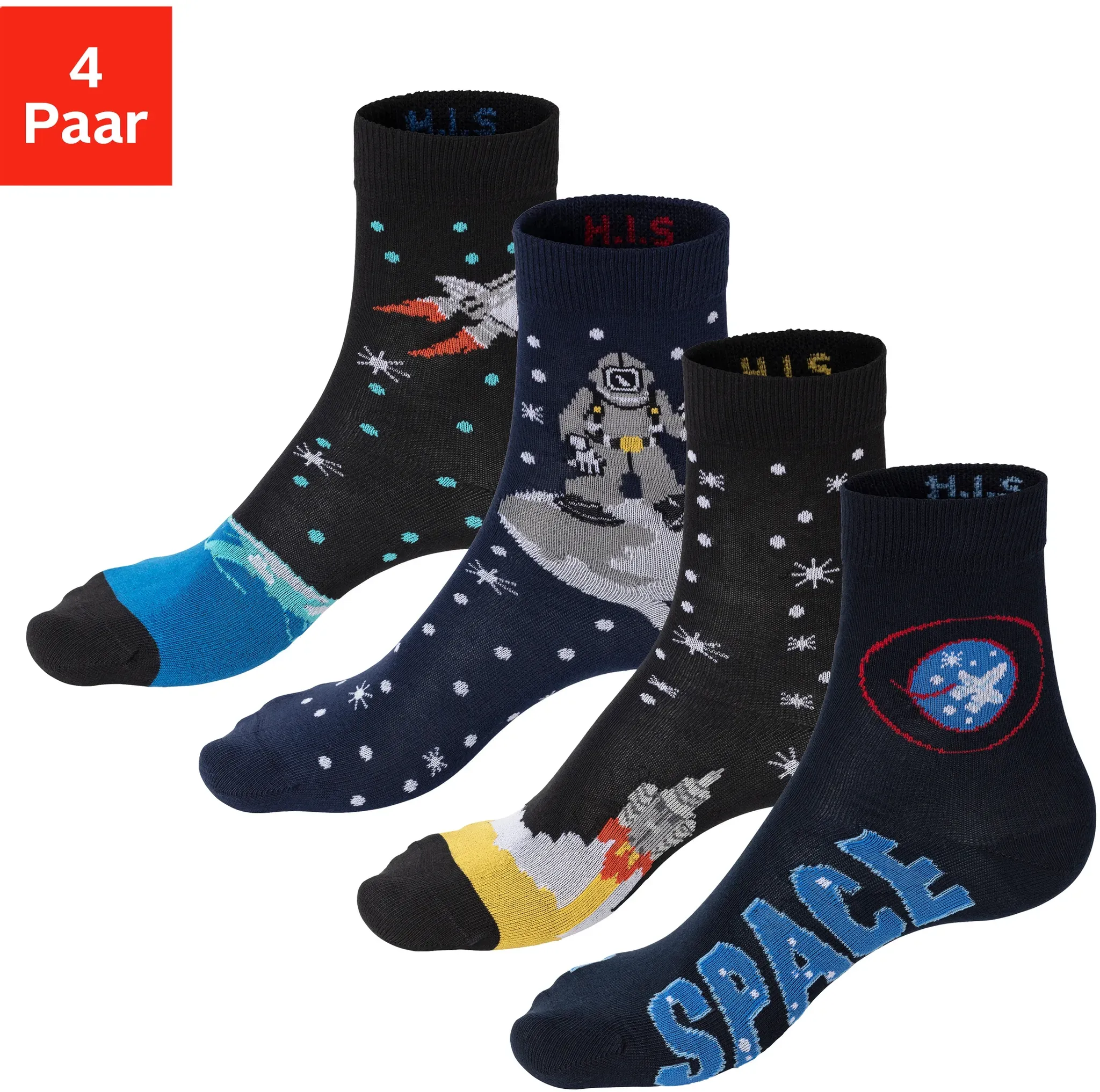 Socken H.I.S, Damen, Gr. 31-34, blau (2x blau, gemustert, 2x schwarz, gemustert), Baumwollmischung, gemustert, elastisch, Socken Socken, mit eingestrickten Motiven