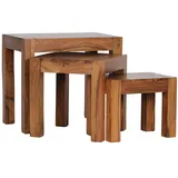 KADIMA DESIGN Holz Satztisch Set "NAKO": 3-teilig, Landhaus-Stil, Massivholz, platzsparend, 45x50x36 cm, 37x38x30 cm, 30x25x25 cm.