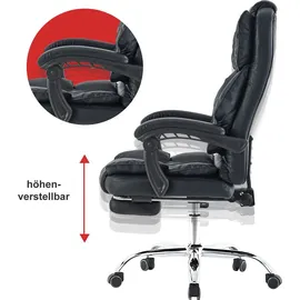 Trisens Bürostuhl mit Fußstütze und flexiblen 3-Punkt-Armlehnen - Schreibtischstuhl in Lederoptik mit Chrom-Base - ergonomischer Bürostuhl mit verstellbarer Rückenlehne