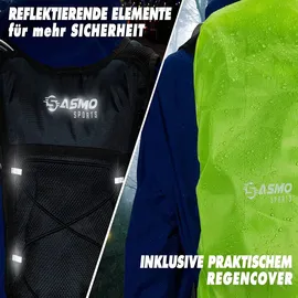 SASMO Sports SASMO® Laufrucksack 6L (Blau) mit Thermofach | Lauf Rucksack - Ultraleicht 300g | Laufrucksack Damen & Herren | Running Backpack inklusive Regenschutz - Blau