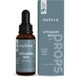 Nutri + Nutri Vitamin B12 Tropfen hochdosiert + vegan - Vitamin B 12 Flüssig 500μg - + Drops mit bioaktivem Methylcobalamin & Adenosylcobalamin - Aktivformen ohne Alkohol und Zusätze