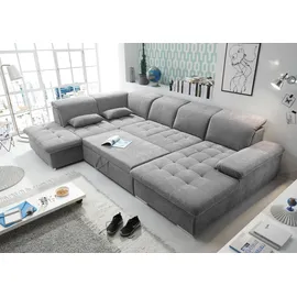 MID.YOU Wohnlandschaft U-Form mit Bettfunktion inkl. Kissen 3-Sitzer Grau