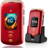 VOCA Großtasten-Klapphandy für Senioren | Dual-Screen | 4G LTE | Lauter Klang | SOS-Taste | Hörgerätekompatibilität | Ladestation | Vorhersagetext | V543 (Rot)