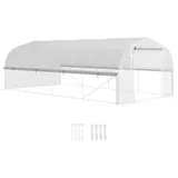 Outsunny Gewächshaus 6 x 3 x 2 m Foliengewächshaus mit 8 Fenster & Tür, Aufrollbar Seitenwänden, UV-beständiger Folientunnel Tomatenhaus mit verzinkten