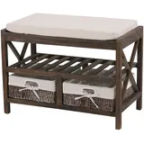 Mendler Schuhregal HWC-C48, Sitzbank Schuhablage, Shabby-Look Vintage 45x65x34cm - braun