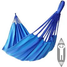 Sans marque hängematte 1 Person 200X100cm Gesamtlänge 310cm Last 250kg Leinwand-Baumwoll-Hängematte Outdoor für Garten, Indoor Kinder Balkon(Pfauenblau)