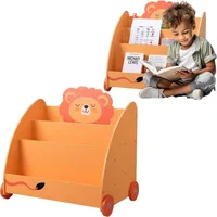 Navaris Bücherregal für Kinder - Kinderzimmer Regal für Bücher und Spielzeug aus Holz - 60 x 58 x 40 cm - Buchregal mit Rollen - Organizer Orange Gelb