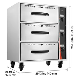 Vevor kommerzieller elektrischer Schubladenwärmer, Speisenwärmer aus Edelstahl mit 3 Schubladen, großer Temperaturbereich von 30–85 °C, für Restaurants, Hotelbuffets und Bäckereien