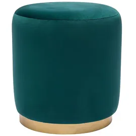 miliboo Pouf Rund Samt 40 x 40 x 40 cm Petrolblau/Goldfarbenes Metall