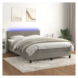 vidaXL Boxspringbett mit Matratze & LED Hellgrau 140x200 cm Samt