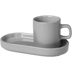 Espressotasse BLOMUS "PILAR", grau (hellgrau), B:7,5cm H:6cm Ø:5cm, Keramik, Trinkgefäße, 2 Tassen, 2 Untertassen