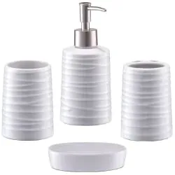 Zeller Bad-Accessoires-Set in Geschenkverpackung, 4-teilig 18266 , 1 Set, weiß, Material: Keramik