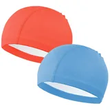 2 weiche wasserdichte Badekappen mit Ohrenschutz, Unisex-Badekappen (orange + blau)