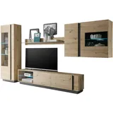 furn.design Wohnwand Eiche Artisan grau Wohnkombination 4-teilig 315 x 194 cm, Schrankwand Louna