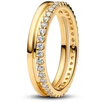 Pandora Timeless Doppelbandring aus 14K vergoldetem Sterling Silber mit Zirkonia, Größe: 52, 163799C01-52