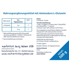 natürlich lang leben L-Glutamin Pulver 500 g