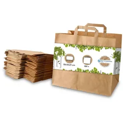 BIOZOYG 250 Stück Tragetasche XXL 32 x 22 x 27cm Papiertüte reißfest braun kompostierbar Einkaufstasche Papiertasche Einkaufstüte umweltfreundlich