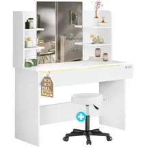 CASARIA Schminktisch Lucia Weiß 140x110x40cm mit Rollhocker