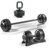 FitEngine Multifunktionshantel Set von 3-24 kg | Verstellbar zu Kurz- & Langhantel und Kettlebell | Vielseitiges Training zu Hause | Ideal für Kraftaufbau und Ausdauer | Für ein effektives Workout