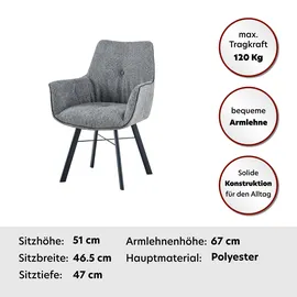 Kayoom Armlehnstuhl KAYOOM "Stuhl Allie 125, mit Armlehne, 180 drehbar, mit Rückholautomatik", grau, B:64cm H:91cm T:61cm, 100% Polyester, Gestell: Eisen, Stühle, Armlehnstuhl, 180-drehbar mit Auto-Rückholfunktion,einfaches Aufstehen mit Armlehne
