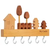 Auledio Schlüsselbrett Holz mit 6 Haken, Wandmontierter Schlüsselhalter, Rustikales Design, Bohr- / Klebe-Montagemethoden, 6 stabile Haken​ weiß