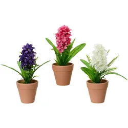 Decoris 1 Künstliche Hyazinthe 21cm im Topf Kunstpflanze Kunstblume Topfpflanze Frühlingsdeko Osterdeko Sommerdeko Lila Rosa Weiß