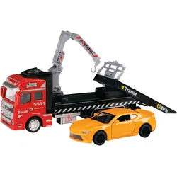 Toi-Toys 24087B - Metal World Spielzeugauto - Abschleppwagen mit Hebebühne & Auto