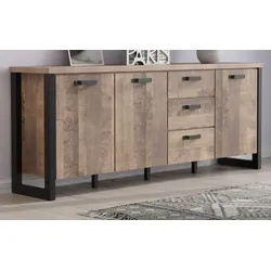 Sideboard "Emile" in Eiche Tabak und schwarz Wohn- und Esszimmer Kommode 214 x 86 cm