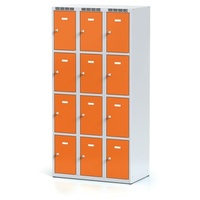 Spind mit Aufbewahrungsboxen, 12 Boxen, Tür orange, Zylinderschloss