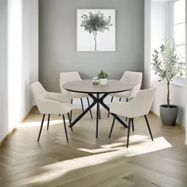 HELA Tische 2er Set Esszimmerstuhl Maria, Bezug Webstoff beige Armlehne, 4Fuß Metallgestell Schwarz, 120kg belastbar