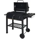 MCW Grillwagen MCW-K93, Holzkohlegrill Standgrill Barbecue BBQ Gartengrill mit Deckel Ablagen, Stahl, 110x100x51cm schwarz