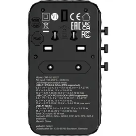 Verbatim Charge 'n' Travel - GaN III Universal Reiseadapter mit integriertem Kabel, 85W, Steckdosenadapter mit USB-A, USB-C USB PD, USB PD 3.1, QC 3.0, QC 4+, PPS, Fast Charge,