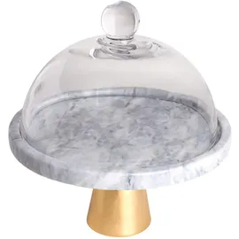 Intirilife Kuchenplatte mit Glas Haube Tortenständer in Weiß - Grau - Gold | Gr.: onesize