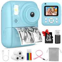 Sofortbildkamera Kinder, 2.5K Kinderkamera Sofortbildkamera mit 32GB Karte & DruckerPapier, Kamera Kinder, Kinderspielzeug Vorne und Hinten Kamera Geschenke für Jungen/Mädchen 3-12 Jahren (Blau)