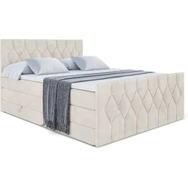 altdecor Boxspringbett mit Matratze Topper, Polsterbett mit Bettkasten VELANTO KING | Beige Casablanca | 140x200