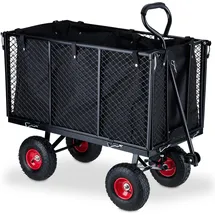 Relaxdays Handwagen Hoher Handwagen für den Garten rot