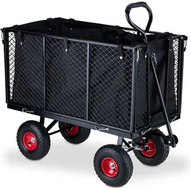 Relaxdays Handwagen Hoher Handwagen für den Garten rot