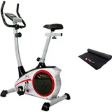 Christopeit Heimtrainer AL 1 Fahrrad Ergometer, leiser Hometrainer, 8-Stufig, bis 150kg, 9kg Magnet-Bremssystem, LCD-Display, Transportrollen, Silber inkl. Bodenschutzmatte